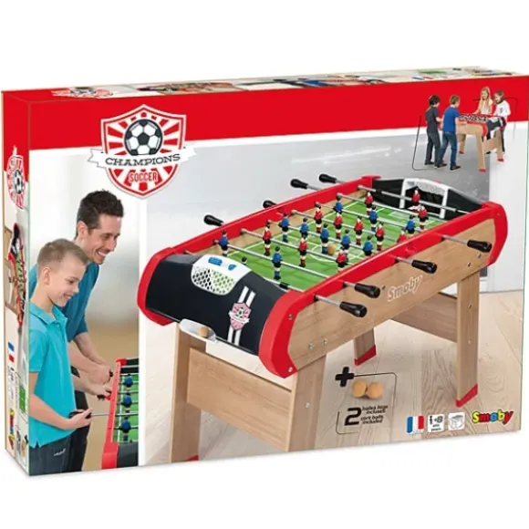 Baby Foot - Champions - Structure Et Pieds Bois - + 2 Balles Lieges Incluses