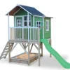 Maison En Bois Loft 550 Verte Avec Bac A Sable Et Toboggan