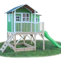 Maison En Bois Loft 550 Verte Avec Bac A Sable Et Toboggan