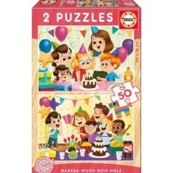 2 Puzzles En Bois 50 Pieces Fete D´Anniversaire