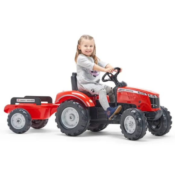 Tracteur A Pedales Massey Ferguson Rouge Avec Remorque